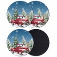 thumbnail image 1 of Blue Christmas Coasters Set of 4, Absorbent Coasters for Drinks, Winter Red Truck Pine Tree Xmas Snowflakes Coaster for Desk Coffee Table Protection, Home Decor House Warming Gifts 4", 1 of 8