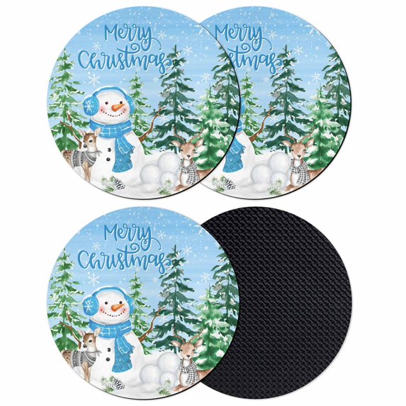 Blue Christmas Coasters Set of 4, Absorbent Coasters for Drinks, Xmas Tree Snowman Elk Snowflake Coaster for Desk Coffee Table Protection, Home Decor House Warming Gifts 4"