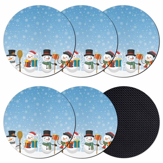 Blue Christmas Coasters Set of 6, Absorbent Coasters for Drinks, Xmas Snowman Winter Snowflakes Forest Tree Coaster for Desk Coffee Table Protection, Home Decor House Warming Gifts 4"