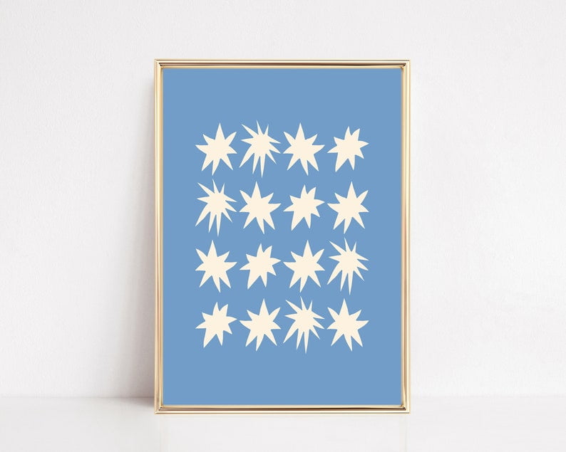 Blue Christmas Decor, Stars Wall Art, Modern Holiday Wall Decor