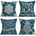 thumbnail image 1 of Blue Christmas Decorations Pillow Cover 18x18 Inch Set of 4 Winter Holiday Farmhouse Buffalo Plaid with Merry Christmas Tree Snowflake Joy Reindeer Best Wishes Throw Pillow Cases Cotton Linen, 1 of 6