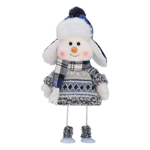 Blue Christmas Decorations Plush Snowman Indoor Christmas Decor Nordic Winter Figurine for Tabletop Home Bedroom Holiday Display Party Decoration Gift