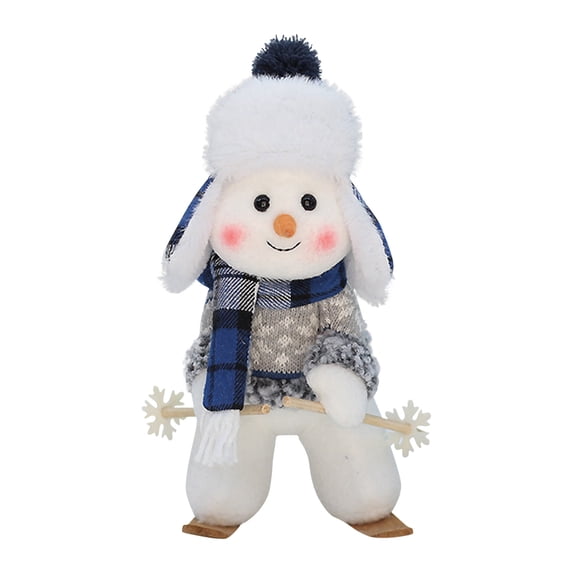 Blue Christmas Decorations Skiing Stuffed Snowman Indoor Holiday Figurine Nordic Winter Decor for Home Tabletop Display Christmas Gift for Living Room Bedroom