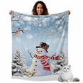thumbnail image 1 of Blue Christmas Flannel Blanket for Bed,Travel and Camping, Snowman Snowflake Xmas Tree Bird Winter Super Soft Cozy Blanket for All Seasons 40"x50", 1 of 9
