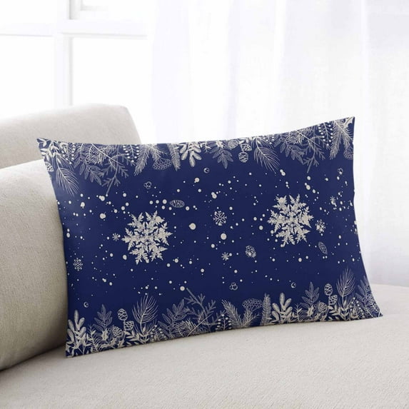Blue Christmas Floral Throw Pillow Cover,Winter Xmas Eucalyptus Leaves Berry Rectangle Decorative Pillow Case Protector Soft Cushion Cover Lumbar Pillowcase for Couch Sofa Bedroom Car Decor 12x20 In