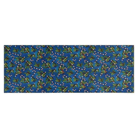 Blue Christmas Holly and Candy Cane Pattern Kitchen Rug Mat,Kitchen Runner Rugs Non Skid Washable,Decorative Kitchen Floor Mats for Kitchen,Sink,Laundry,17"X47"