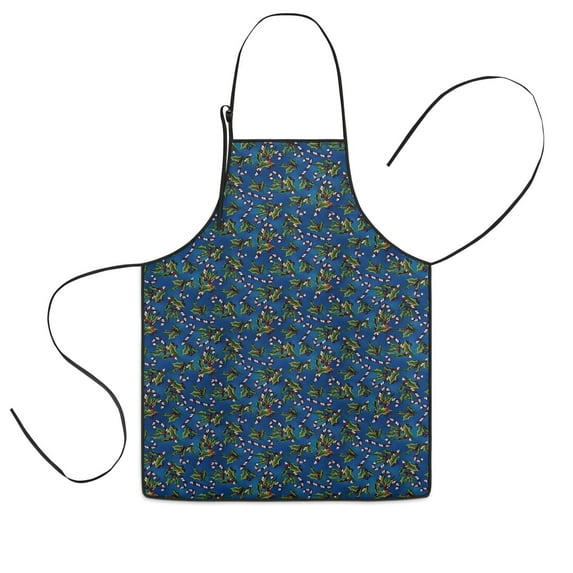 Blue Christmas Holly and Candy Cane Pattern Kids Aprons for Girls and Boys,Adjustable Neck Strap Toddler Aprons for Kids Cooking Baking