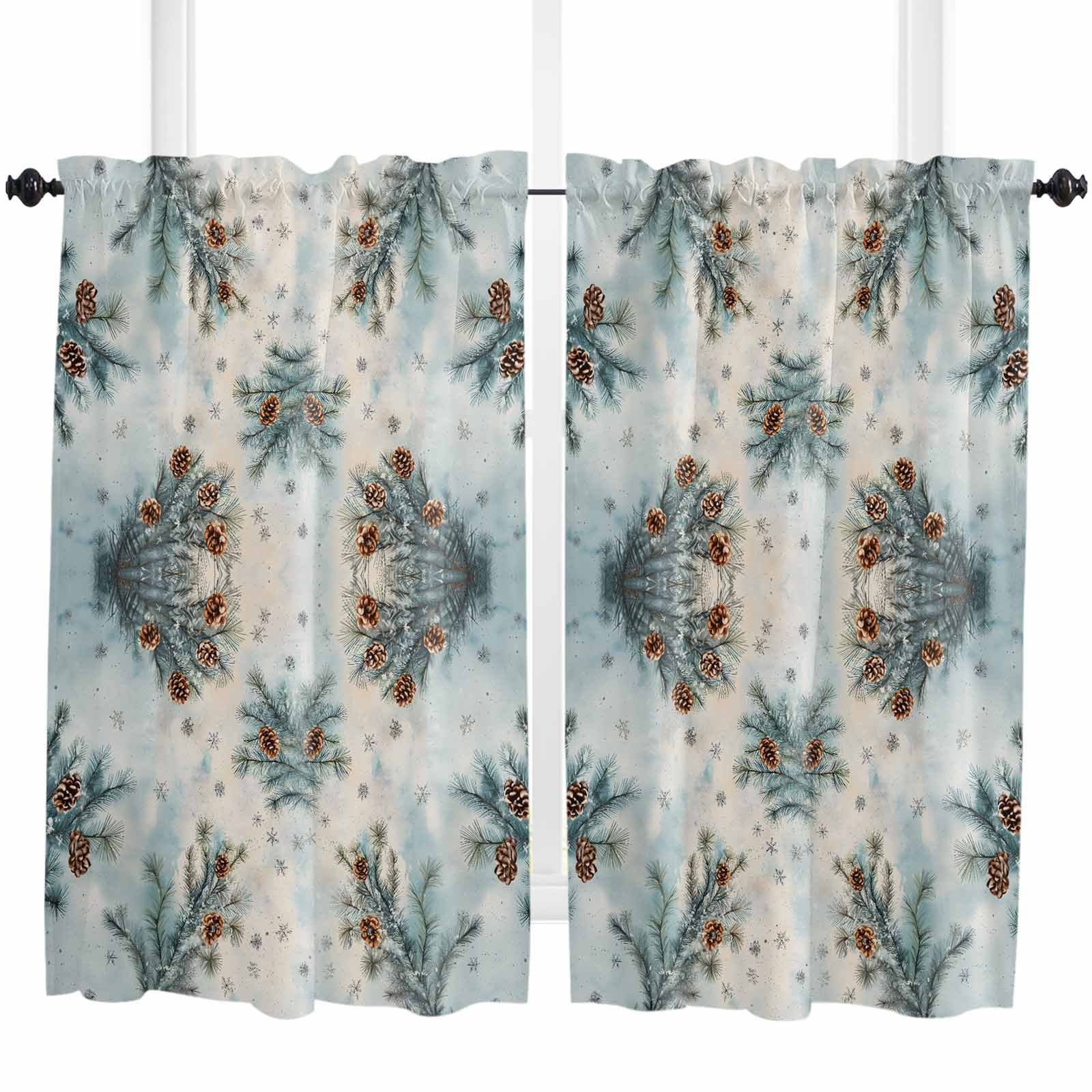 Blue Christmas Kitchen Curtain 2 Panels Tiers Curtains 45 Inch Length