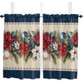 thumbnail image 1 of Blue Christmas Kitchen Curtains 63 Inch Length, Farmhouse Curtains & Drapes, Xmas Botanical Poinsettia Balls Rod Pocket Window Curtains for Living Room/Bedroom/Bathroom, 52" x 63", 2 Panels, 1 of 5
