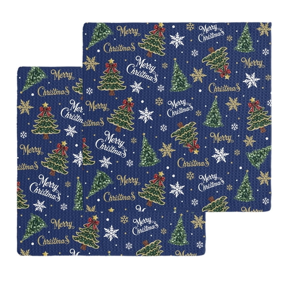 Tree Of Gold Blue Christmas Kitchen Dish Towels for Drying Dishes Set of 2, Winter ...