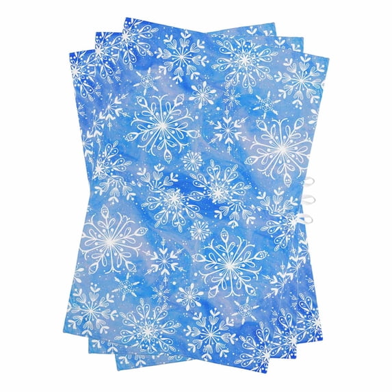 Blue Christmas Kitchen Towels Set of 3, Water Absorbent Dish Towel, Watercolor Winter White Snow Pattern Decorative Hand Towels - Quick Drying Cloth for Cooking Baking, 18x28 Inch