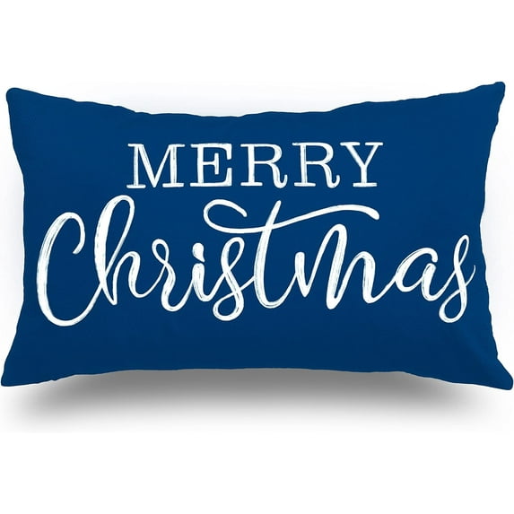 Blue Christmas Lumbar Pillow Cover 12x20 Inches for Christmas Decorations Merry Christmas Throw Pillow Covers Winter Holiday Cushion Case Decoration for Sofa Couch