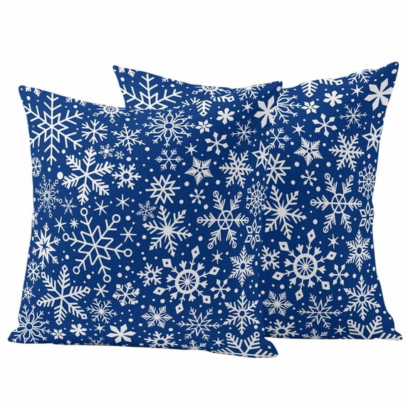 Blue Christmas Outdoor Waterproof Pillow Covers, Snowflakes Xmas Winter Vintage New Year Decorative Square Throw Pillowcase Sofa Cushion Sham for Patio/Couch/Chair, 26"x26" 2 Pack
