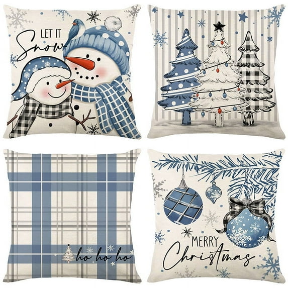 Blue Christmas Pillow Cover for Home Decorative Pillowcase Winter Holiday Snowflake Tree Throw Cushion Case for Sofa Couch Home Farmhouse Decor