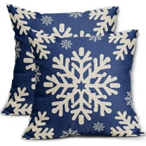 Blue Christmas Pillow Covers 18x18 Inch Set of 2, Xmas Snowflakes Rustic Winter Themed Decorative Throw Pillow Cases Outdoor Linen Cushion Covers Farmhouse Sofa Couch Bed Decor