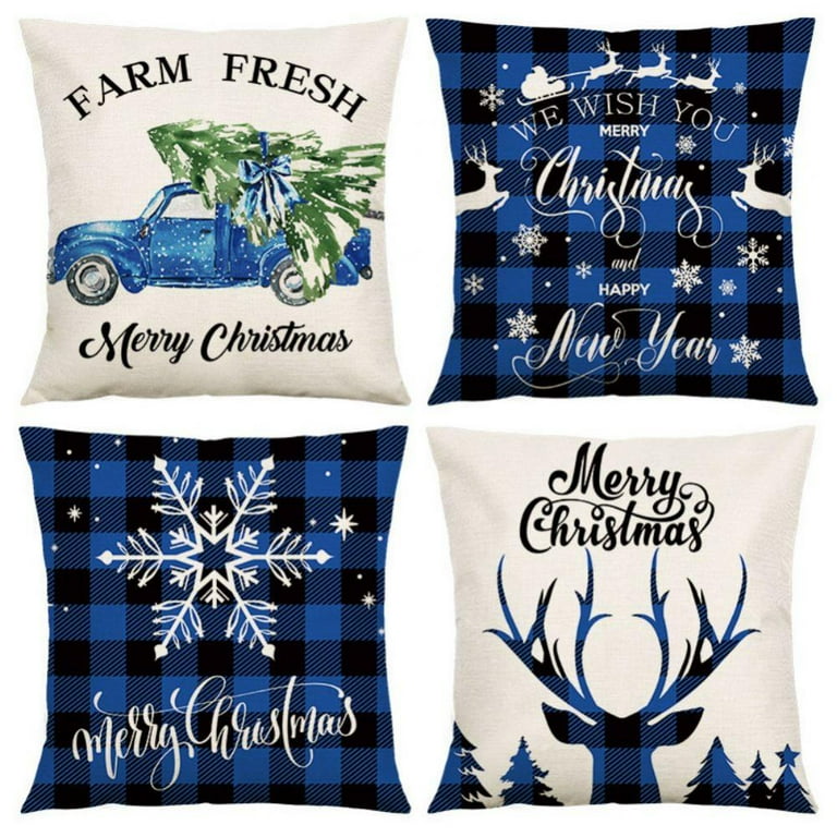 Merry Christmas Square 18 Throw Pillow Cover (Set of 4) Blue