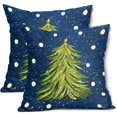 thumbnail image 1 of Blue Christmas Pillow Covers 20X20 Inch Set of 2 Watercolor Green Xmas Tree Decorative Pillow Cases Winter Holiday Cotton Linen Cushion Case Farmhouse Christmas Decor For Home Couch Sofa Porch Outdoor, 1 of 6