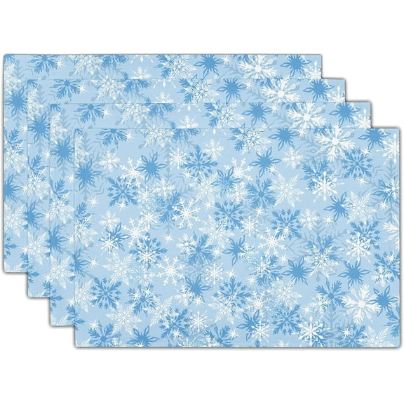 Blue Christmas Placemats Set of 4 Seasonal Winter Blue and White Snowflake Place Mats 12x18 Inch Xmas Holiday Washable Table Mats for Home Party Kitchen Dining