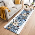 thumbnail image 1 of Blue Christmas Poinsettia 2'x6' Runner Rugs for Hallway Kitchen Bedside Non Slip Washable, Xmas Botanical Balls Snowflake Entryway Rug Runners with Rubber Backing, Long Carpet Runner for Laundry Room, 1 of 8