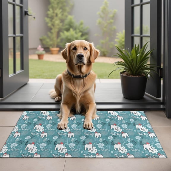 Blue Christmas Polar Bear Pattern Door Rugs,Washable Non Slip Door Mats Indoor,Decorative Door Mats,Entry Mat Indoor for Entrance,Bedroom,Kitchen,Bathroom,20"x32"