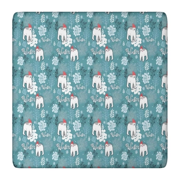 Blue Christmas Polar Bear Pattern Square Fitted Tablecloth with Elastic Edge,Square Table Cover,Washable Elastic Table Cover for Home Kitchen Party Decor 36"x36"