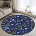 thumbnail image 1 of Blue Christmas Round Area Rug 4Ft Washable Circle Rugs for Bedroom Dining Room, Winter Pine Tree Gold White Snowflakes Non-Slip Carpet Floor Mats Indoor Outdoor Carpet Runner Aesthetic Home Decor, 1 of 8