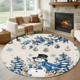 thumbnail image 1 of Blue Christmas Round Area Rug 8Ft Washable Large Circle Rugs for Living Room Dorm, Snowman Xmas Tree Balls Snowflake Rustic Non-Slip Carpet Floor Mats Indoor Outdoor Carpet Runner Home Decor, 1 of 8