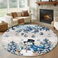 thumbnail image 1 of Blue Christmas Round Area Rug 8Ft Washable Large Circle Rugs for Living Room Dorm, Snowman Xmas Tree Balls Snowflake Vintage Non-Slip Carpet Floor Mats Indoor Outdoor Carpet Runner Home Decor, 1 of 8