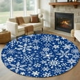 thumbnail image 1 of Blue Christmas Round Rug 5ft Washable Circle Kitchen Rugs Non Slip Snowflakes Xmas Winter Vintage New Year Large Area Rug Indoor Floor Carpet for Bedroom Living Room Home Office Dining Room Nursery, 1 of 8