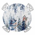 thumbnail image 1 of Blue Christmas Round Tablecloth for 45-54 Inch Tables,Fitted Table Cover with Elastic Edge,Snowman Eucalyptus Leaves Snowflake Wooden Waterproof Outdoor Table Cloth Protector for Patio Garden Dinner, 1 of 9