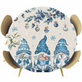 thumbnail image 1 of Blue Christmas Round Tablecloth, Fitted Table Cover with Elastic for 45"-54" Round Tables, Xmas Gnomes Balls Tree Snowflake Gifts Table Cloth Outdoor Indoor Dinning Party Waterproof Tablecloths, 1 of 7