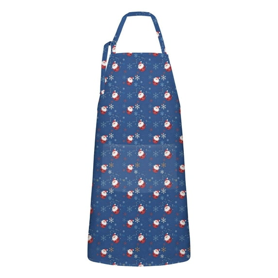 Blue Christmas Santa and Snowflake Apron-Garden Aprons for Women with Pockets-Cotton Linen Waterproof Kitchen Cooking Gardening Aprons Adjustable for Kitchen,Cooking,BBQ and Salon 32"x27"