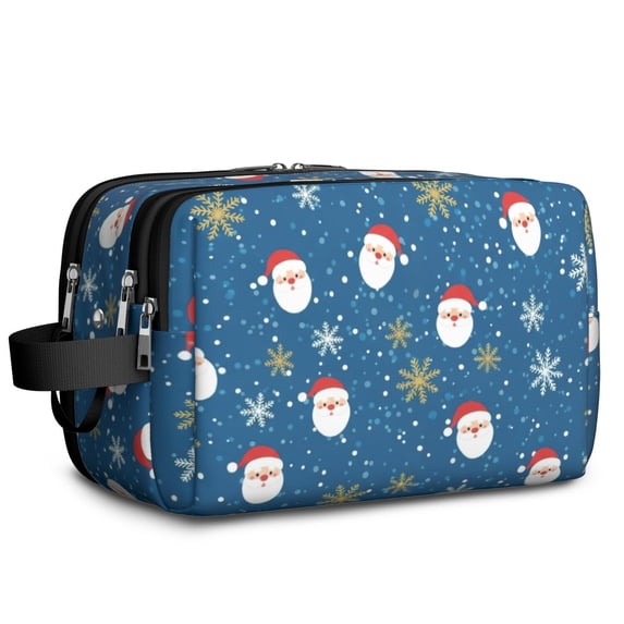 Blue Christmas Santa and Snowflake Pattern Travel Toiletry Bag, Shaving ...