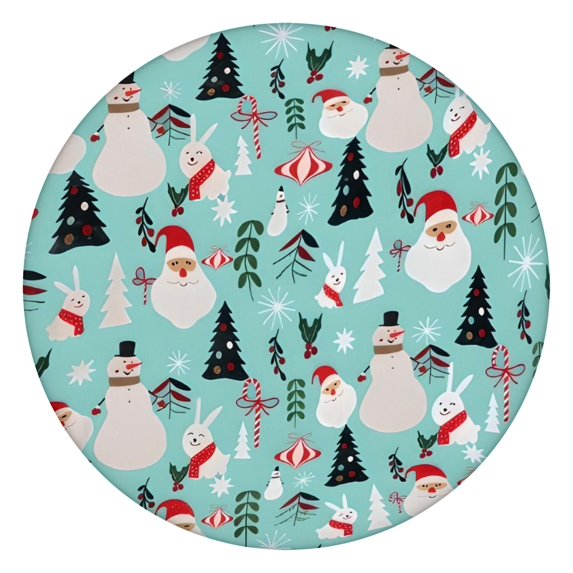Blue Christmas Santa and Snowman Pattern Round Fitted Tablecloth with Elastic Edge,Dining Table Cover Waterproof,Outdoor Round Tablecloth for Camping,Dining,Indoor and Outdoor