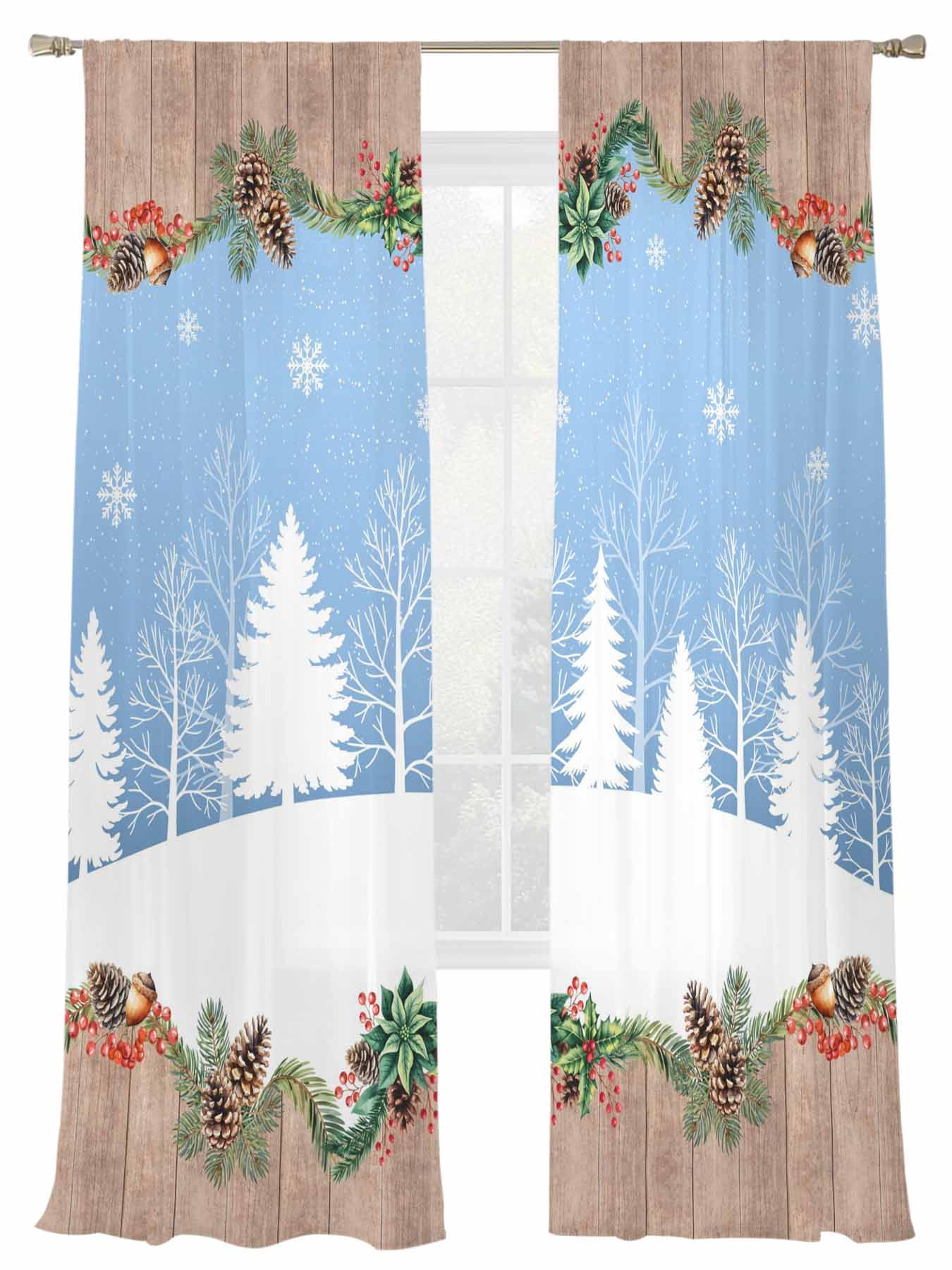 YungHo Christmas Window Curtains - Red Ornaments & Snowflakes, 26x84 Inch Light-Filtering Panels (2 Pack)