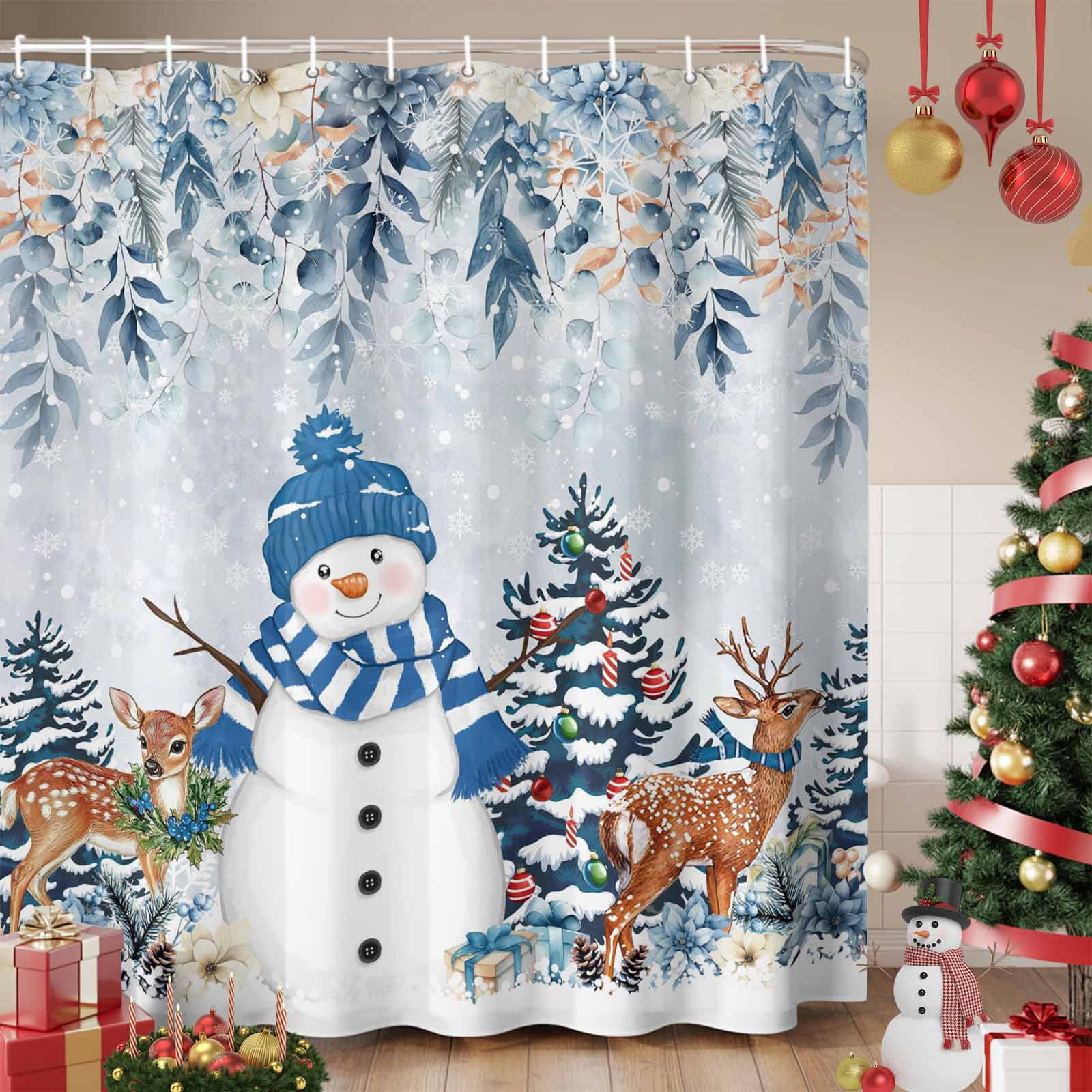 Blue Christmas Shower Curtain