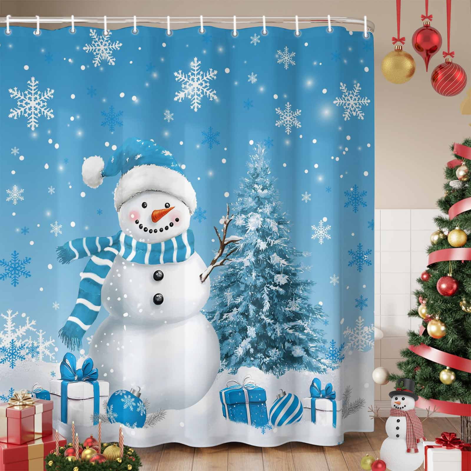 Blue Christmas Shower Curtain