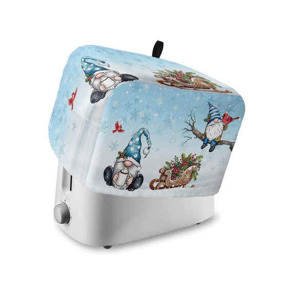 Blue Christmas Small Toaster Cover 2 Slice, Kitchen Appliance Covers, Winter Gnomes Snowflakes Cardinal Holly Toaster Oven Cover with Loop, Bread Machine Cover Polyester Dust Cover Protection
