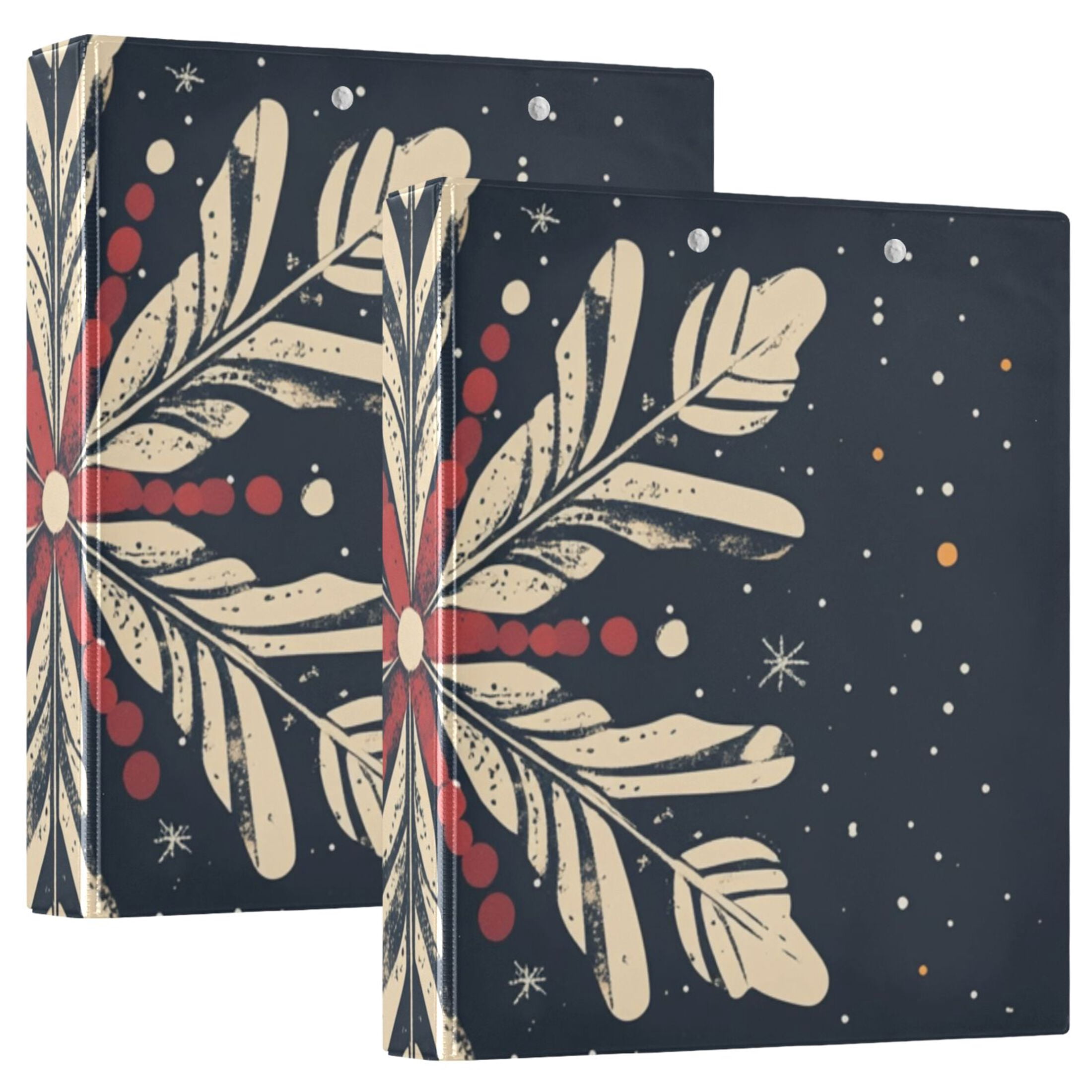 Blue Christmas Snowflake 3 Ring Binders 1.5 inch Hardcover File Folders with Interior Pockets A4 Size Organizer for School Office Hospital Set of 2