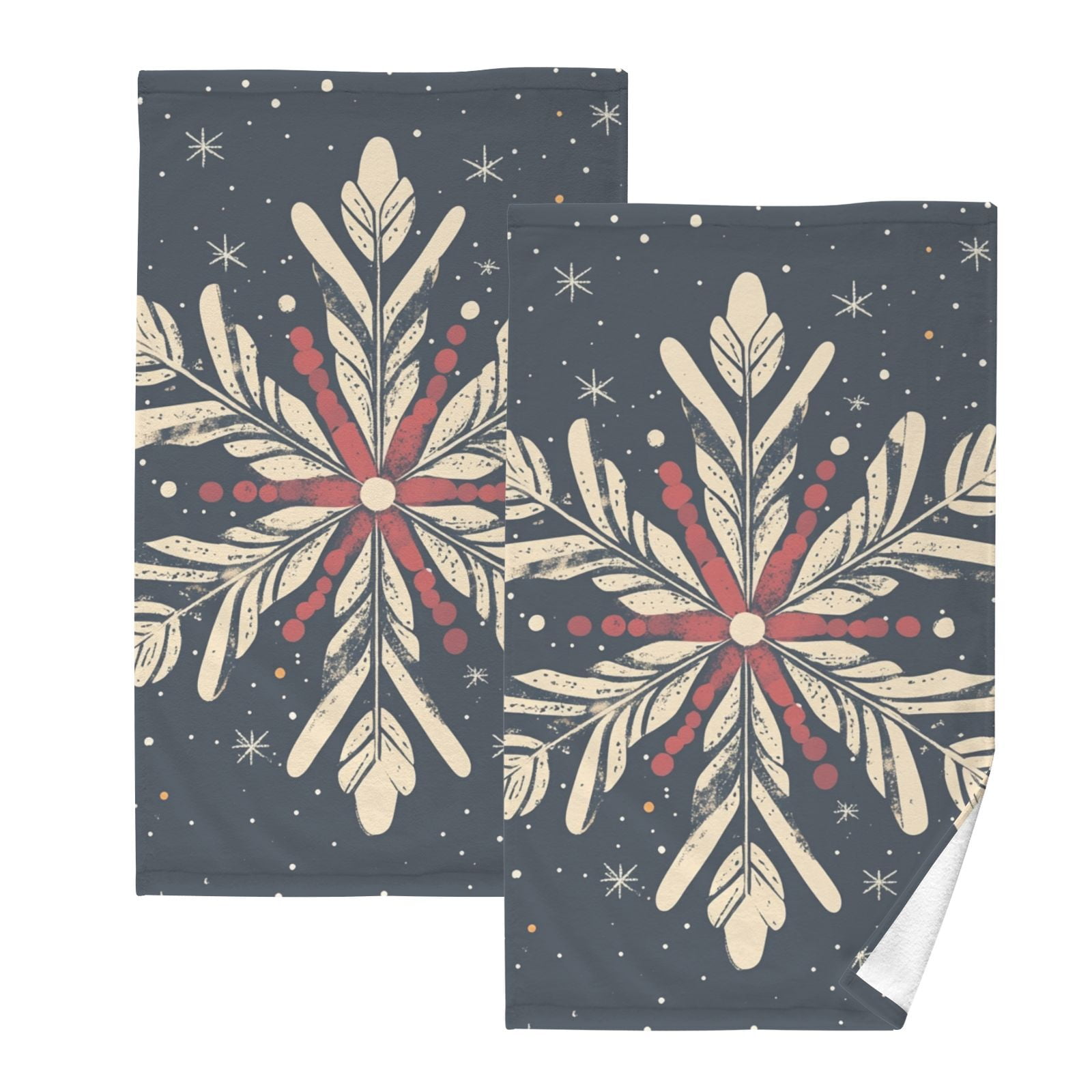 Blue Christmas Snowflake Hand Towels Cotton Bath Towels Large Face Towels Absorbent for Bathroom 2 Packs