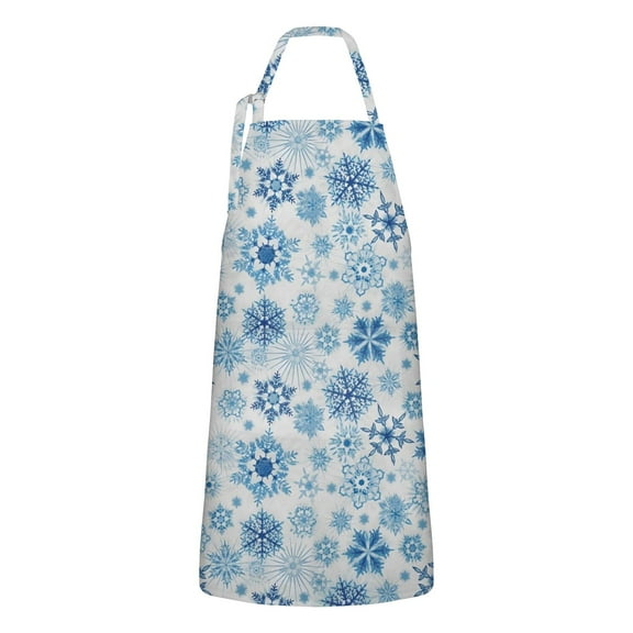 Blue Christmas Snowflake Apron-Garden Aprons for Women with Pockets-Cotton Linen Waterproof Kitchen Cooking Gardening Aprons Adjustable for Kitchen,Cooking,BBQ and Salon 32"x27"