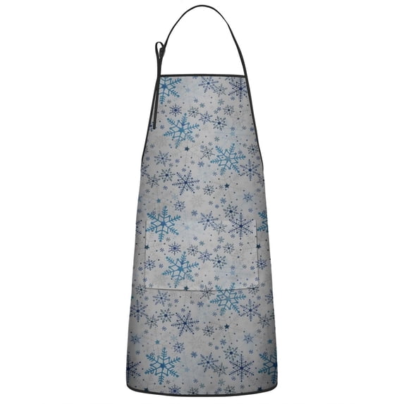 Blue Christmas Snowflake Pattern Apron-Garden Aprons for Women with Pockets-Cotton Linen Waterproof Kitchen Cooking Gardening Aprons Adjustable for Kitchen,Cooking,BBQ and Salon 33"x27"