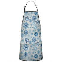 Blue Christmas Snowflake Pattern Apron-Garden Aprons for Women with Pockets-Cotton Linen Waterproof Kitchen Cooking Gardening Aprons Adjustable for Kitchen,Cooking,BBQ and Salon 33"x27"
