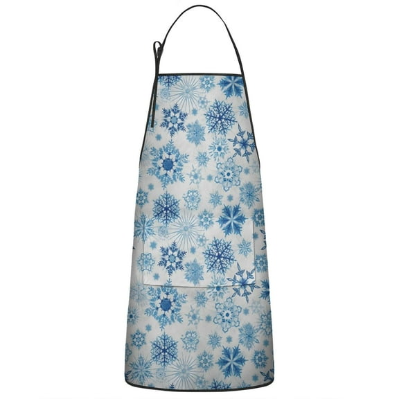 Blue Christmas Snowflake Pattern Apron-Garden Aprons for Women with Pockets-Cotton Linen Waterproof Kitchen Cooking Gardening Aprons Adjustable for Kitchen,Cooking,BBQ and Salon 33"x27"
