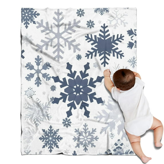 Blue Christmas Snowflake Pattern Blanket,Comfortable Soft Flannel Throw Blanket,All Season,Warm Lightweight Blankets for Sofa Bed Couch Living Room Chair,30"x40"