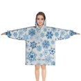 thumbnail image 1 of Blue Christmas Snowflake Pattern Blanket Hoodies for Kids 6-13YR Oversize Wearable Blanket Hoodies for Boys Girls Teens, 1 of 7