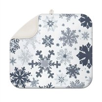 Blue Christmas Snowflake Pattern Dish Drying Mat for Kitchen 1 Pack, Ultra Absorbent Microfiber Dishes Drainer Mats,16x18in(41x46cm)