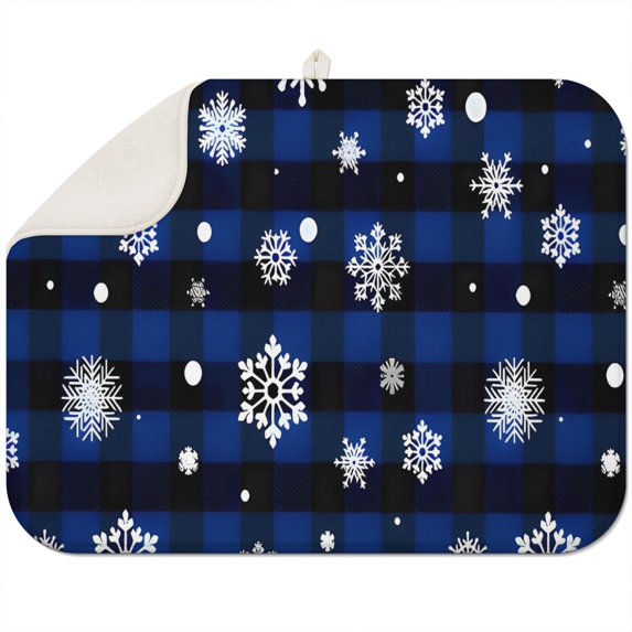 Blue Christmas Snowflake Pattern Dish Drying Mat for Kitchen 1 Pack, Ultra Absorbent Microfiber Dishes Drainer Mats,18x24in(46x61cm)