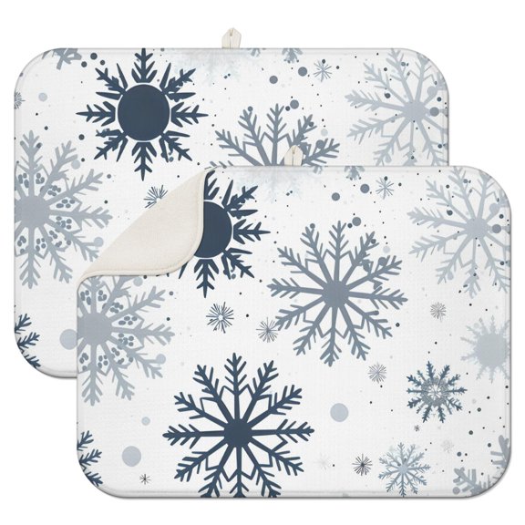 Blue Christmas Snowflake Pattern Dish Drying Mat for Kitchen 1 Pack, Ultra Absorbent Microfiber Dishes Drainer Mats,18x24in(46x61cm)