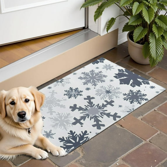 Blue Christmas Snowflake Pattern Door Rugs,Washable Non Slip Door Mats Indoor,Decorative Door Mats,Entry Mat Indoor for Entrance,Bedroom,Kitchen,Bathroom,16"x24"